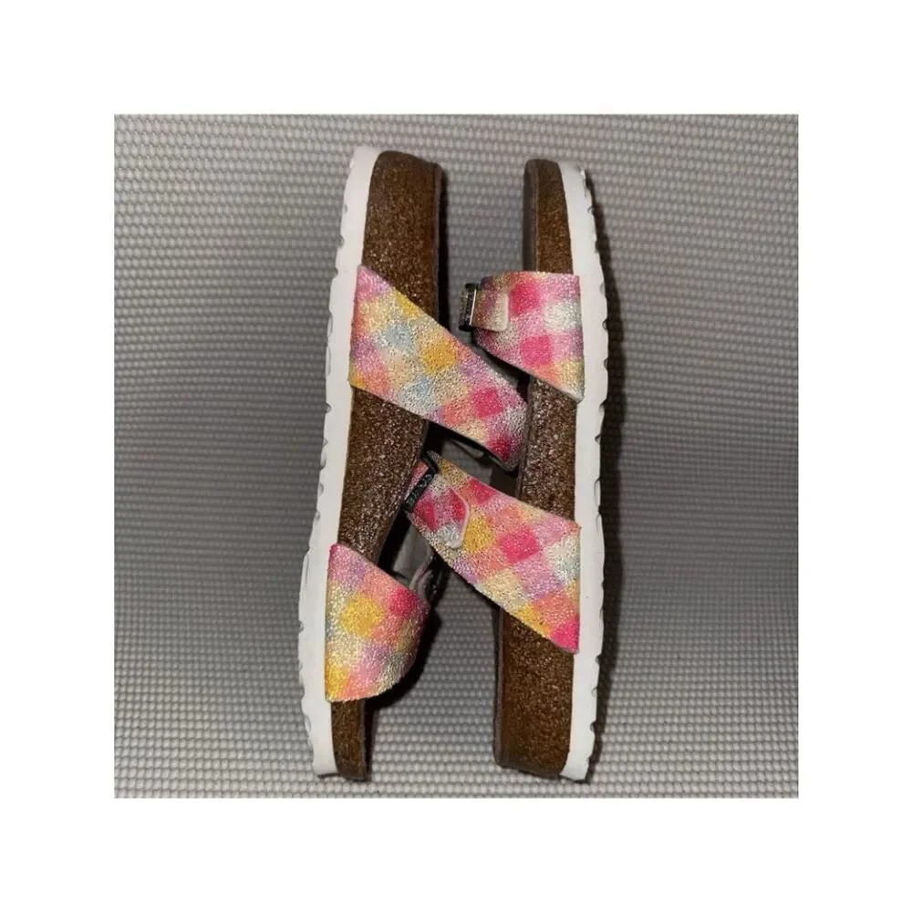 Birkies by Birkenstock Tahiti Plaid Sparkle Sandals Strap Leather Womens Size 6